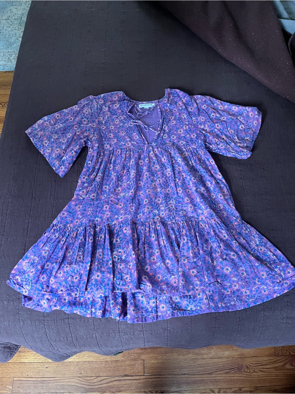 Emerson Fry India Collection Purple Floral Tiered Cotton Dress